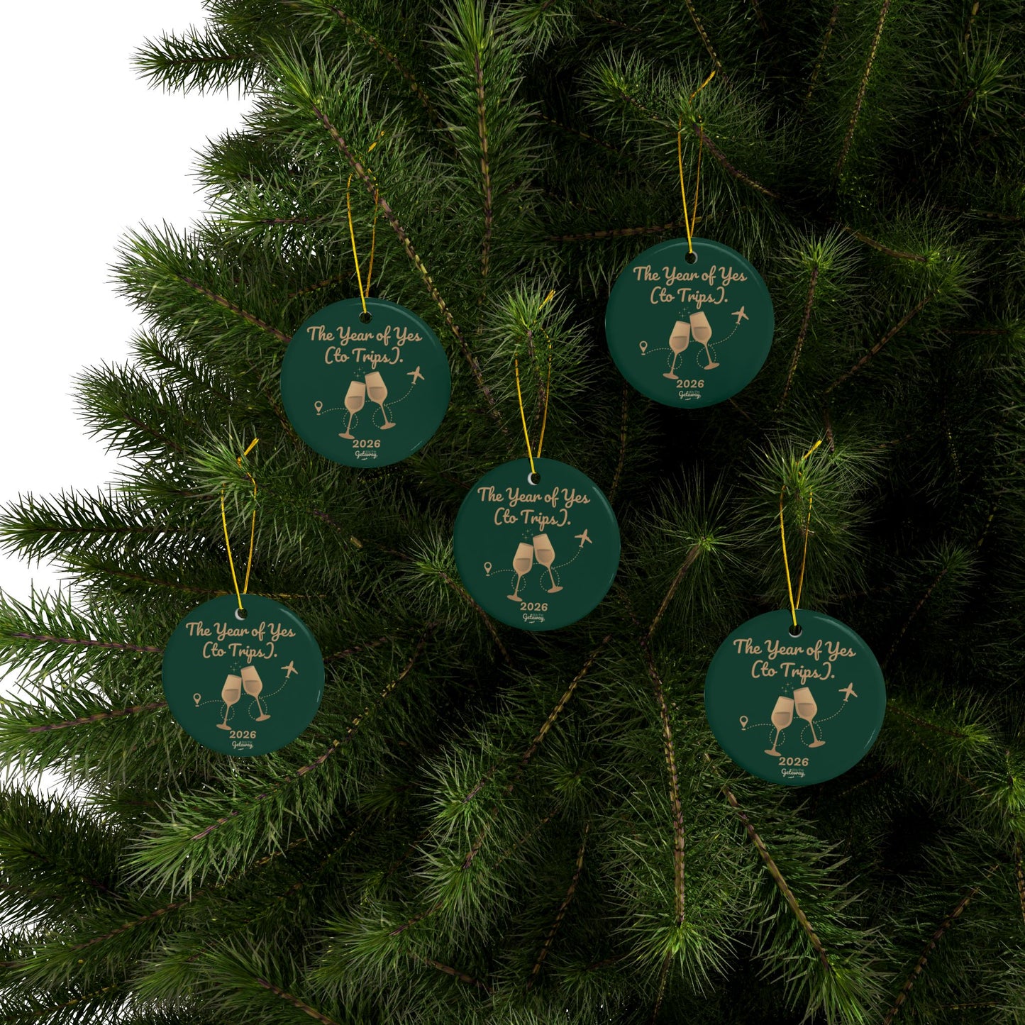 The Year of Yes (to Trips). - Celebratory Ceramic Ornaments: Perfect for Holiday Decor, Tree Ornaments, Yearly Memories, Gifts, Keepsakes