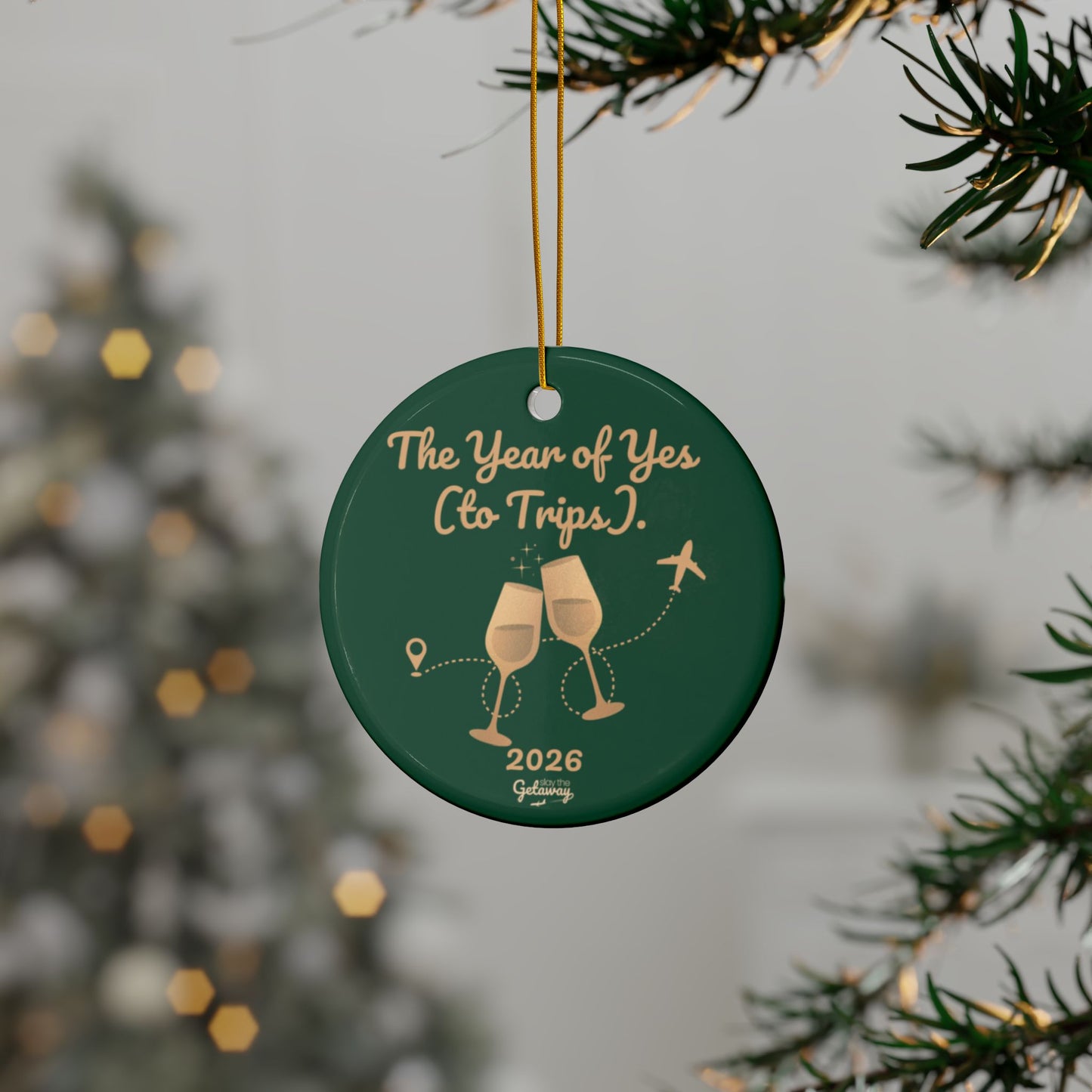 The Year of Yes (to Trips). - Celebratory Ceramic Ornaments: Perfect for Holiday Decor, Tree Ornaments, Yearly Memories, Gifts, Keepsakes
