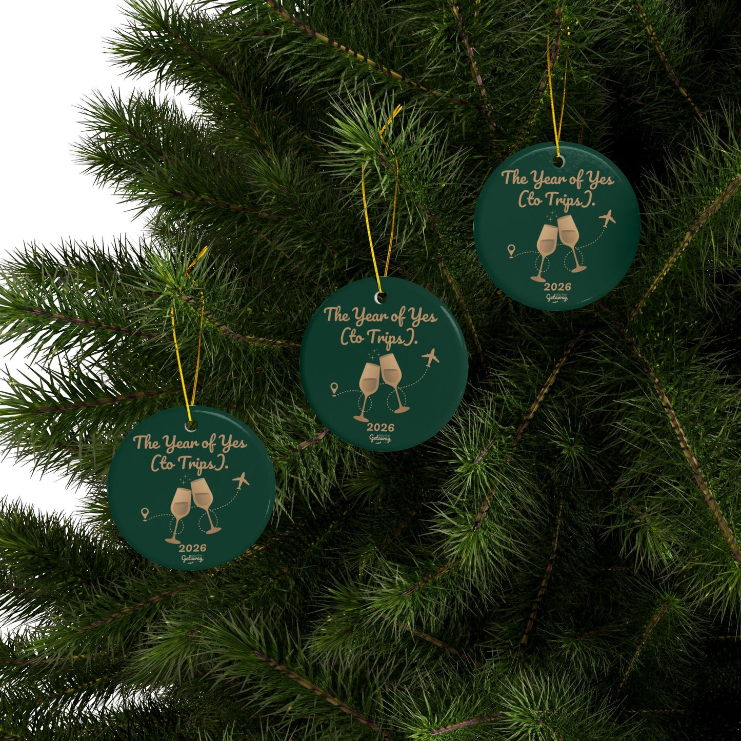 The Year of Yes (to Trips). - Celebratory Ceramic Ornaments: Perfect for Holiday Decor, Tree Ornaments, Yearly Memories, Gifts, Keepsakes